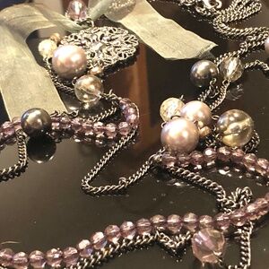 EXPRESS Fancy X-Long Rope Layered Beads Chain Filigree Disc Ribbon 46" Necklace